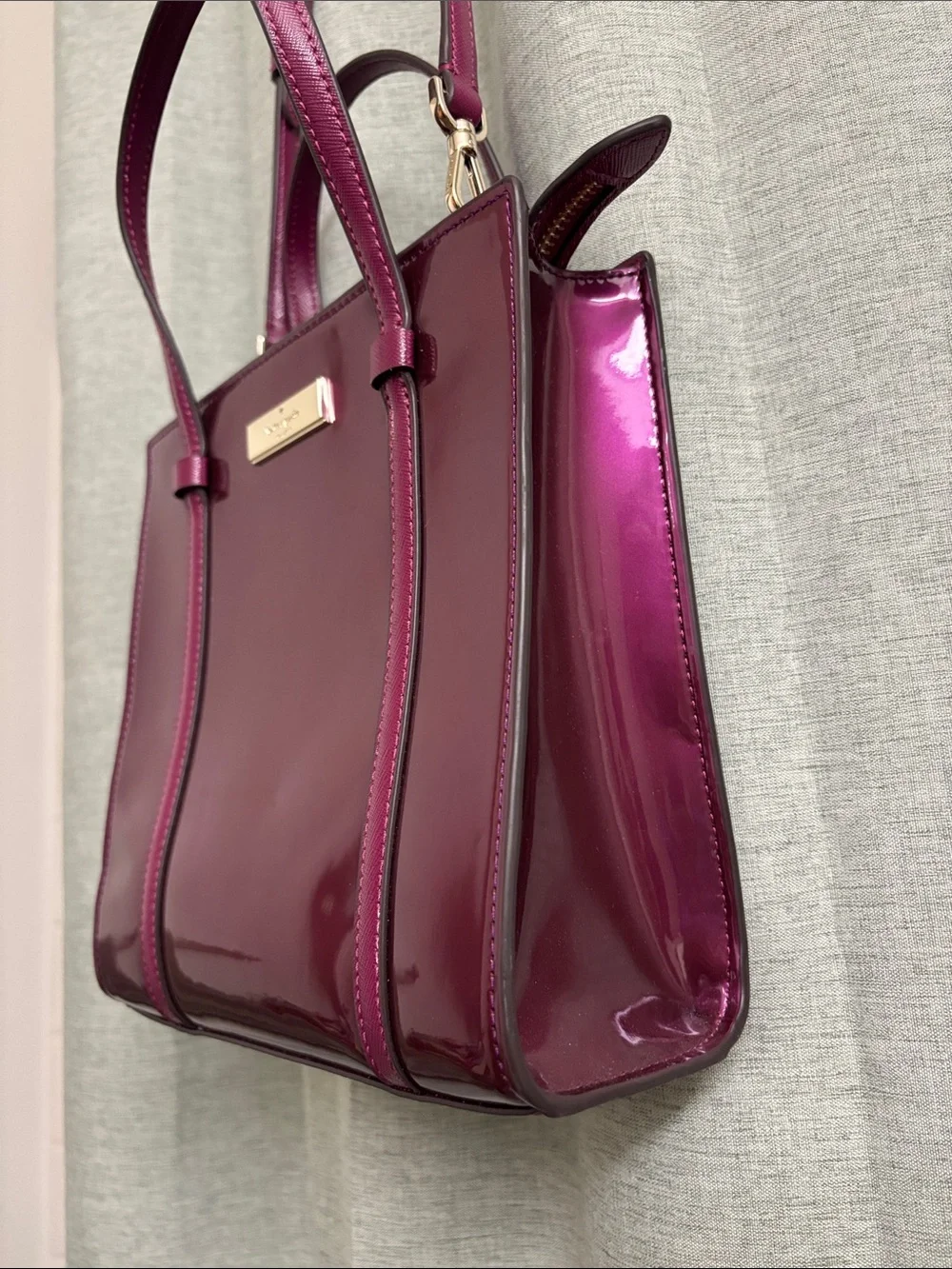 Kate Spade Kenzie Small Crossbody Tote Bag in Patent Dark Raspberry Purple